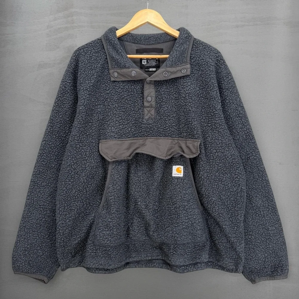 Carhartt Fleece Pullover Grey Sherpa Jacket Snap Mock Neck OJ4991-M XL